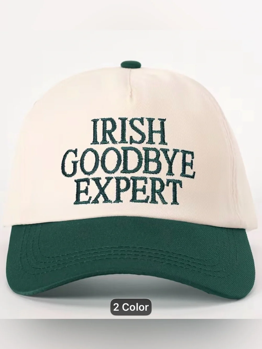 NIP Irish Goodbye Expert Embroidered Two-Tone Baseball Cap Cream & Green